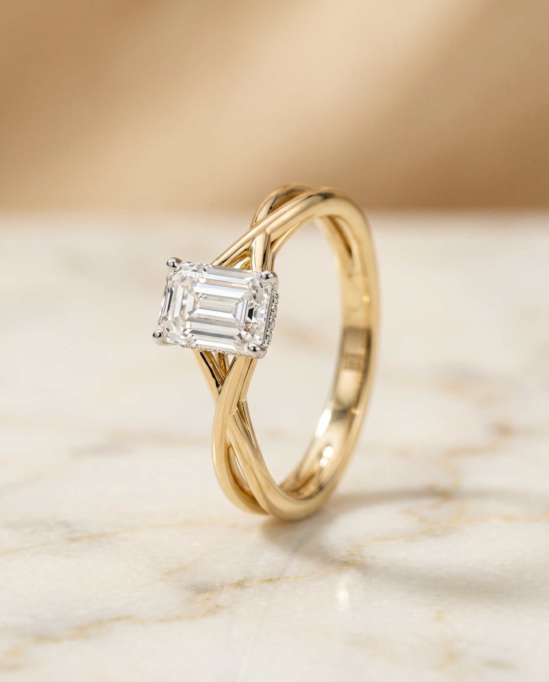 The Blondie double hidden halo solitaire cut engagement ring setting, shown in 18K Yellow Gold | RockHer