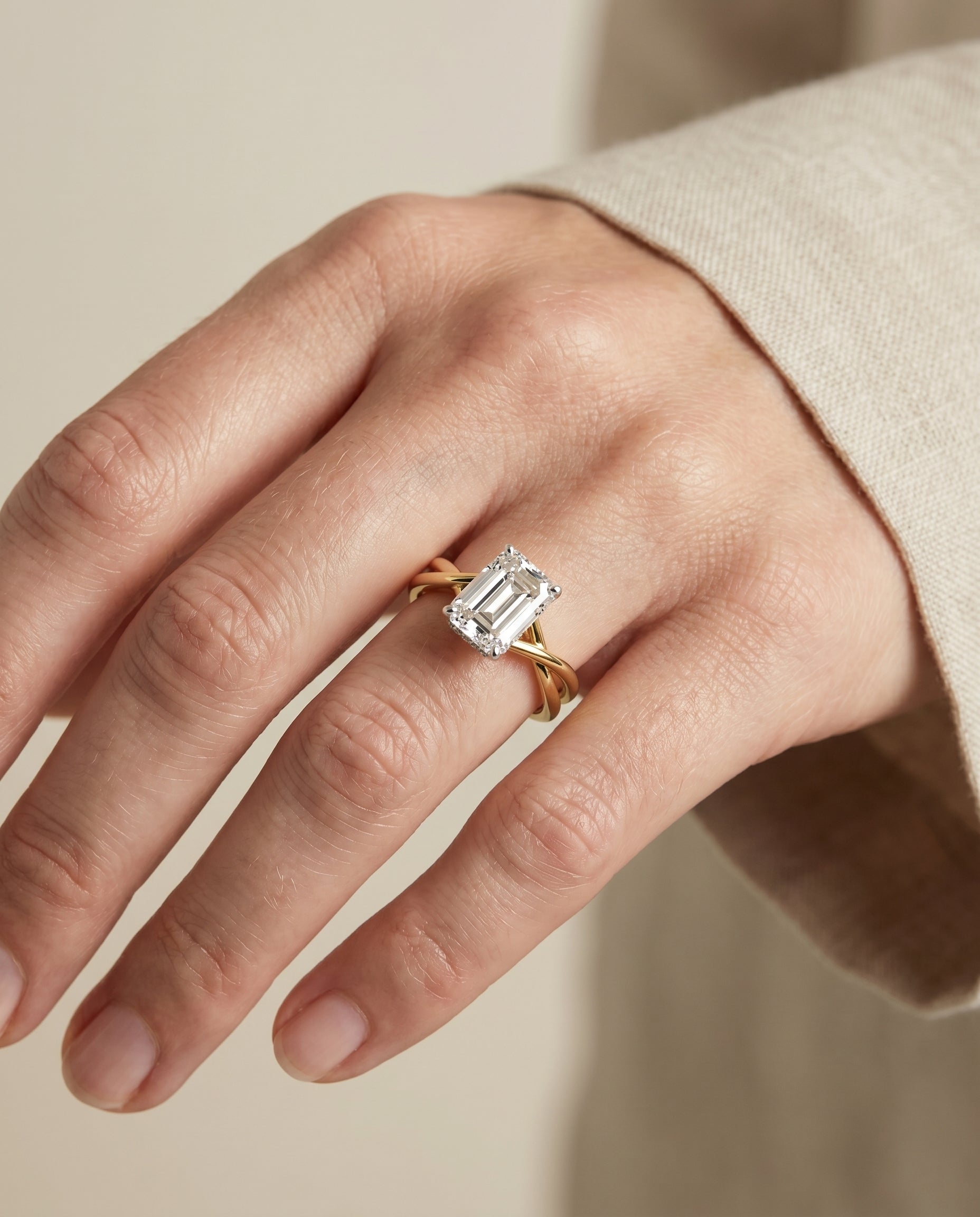 The Blondie engagement ring setting in 18K Yellow Gold, double hidden halo solitaire cut design | RockHer