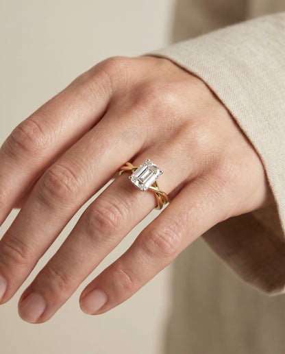 The Blondie Double Hidden Halo Solitaire Emerald Cut Engagement Ring Setting in 18K Yellow Gold