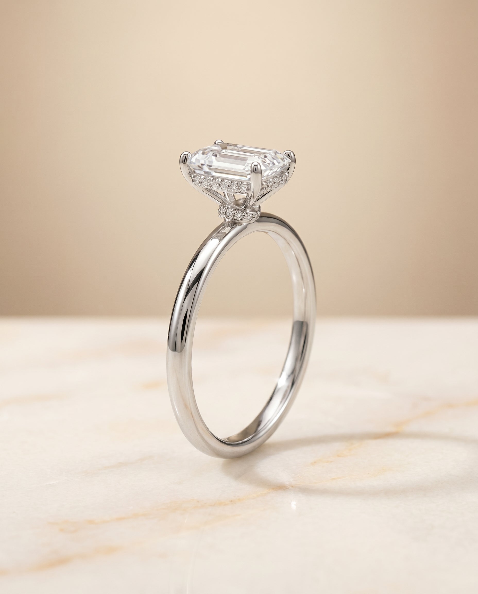 Double Hidden Halo Solitaire Cut styling on The Dolly emerald engagement ring setting | RockHer