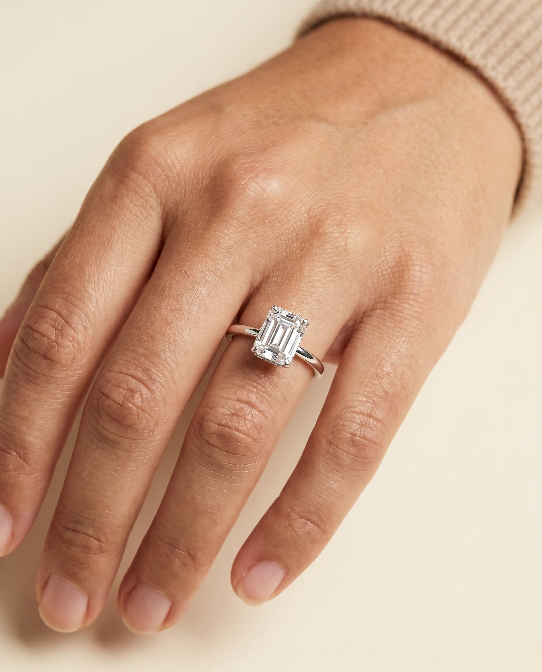 The Dolly engagement ring setting in Platinum, double hidden halo solitaire cut design | RockHer