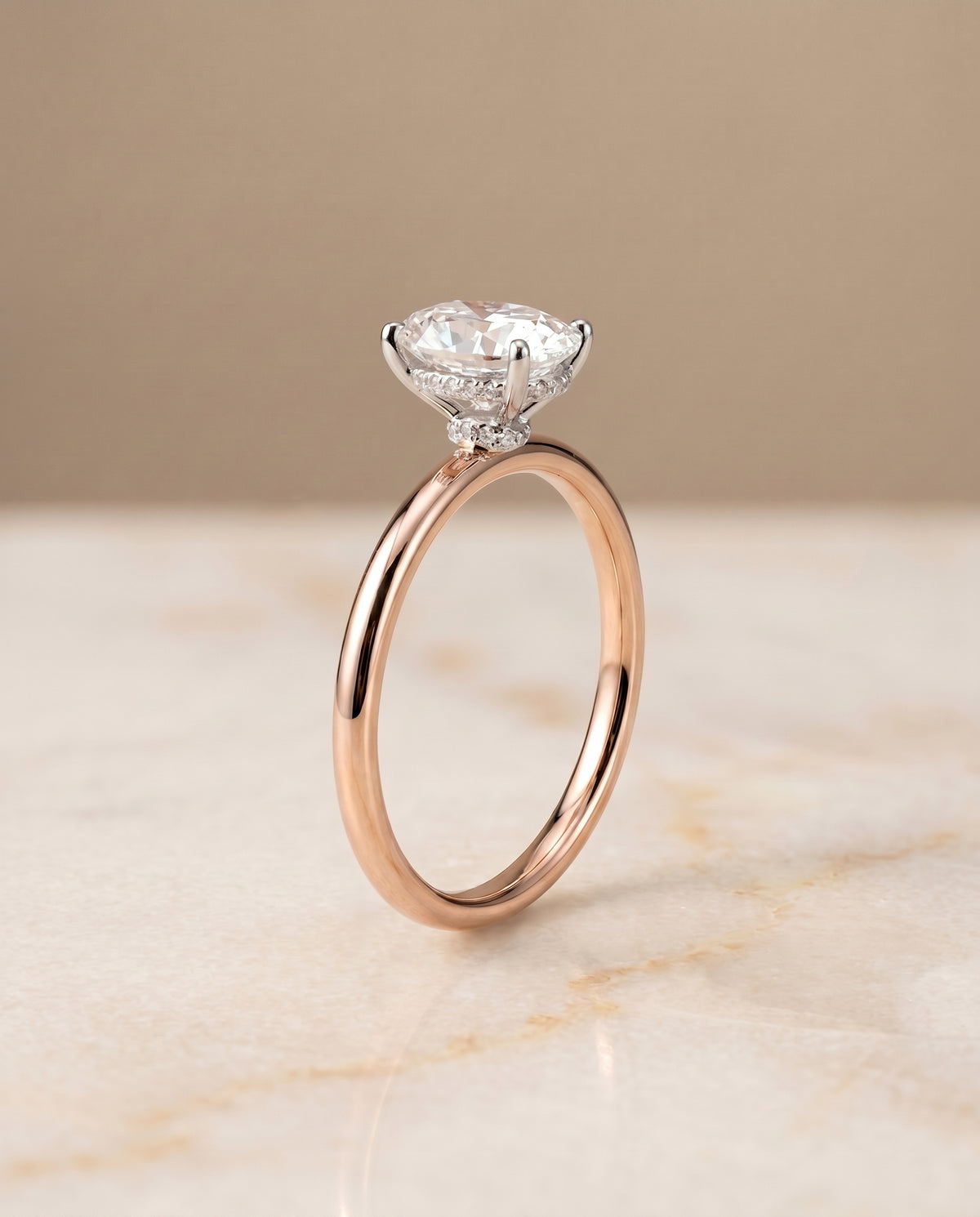 The Dolly Hidden Halo Solitaire Engagement Ring Setting for Oval Diamonds in 14K Rose Gold | RockHer