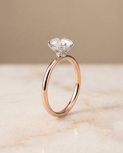 The Dolly Hidden Halo Solitaire Engagement Ring Setting for Oval Diamonds in 14K Rose Gold | RockHer