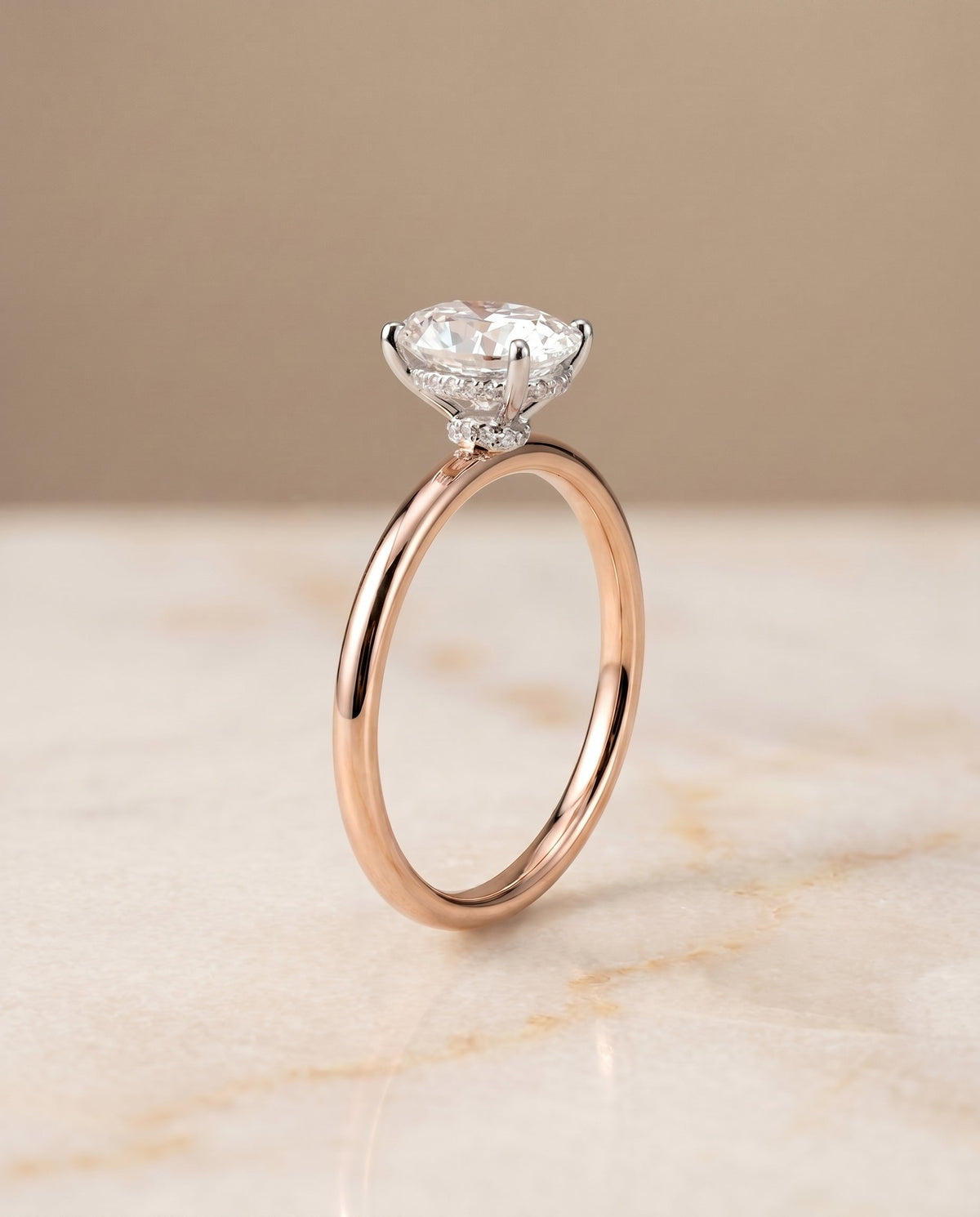 Dolly Select Double Hidden Halo Solitaire Oval Lab Diamond Engagement Ring in 14K Rose Gold, front view | RockHer