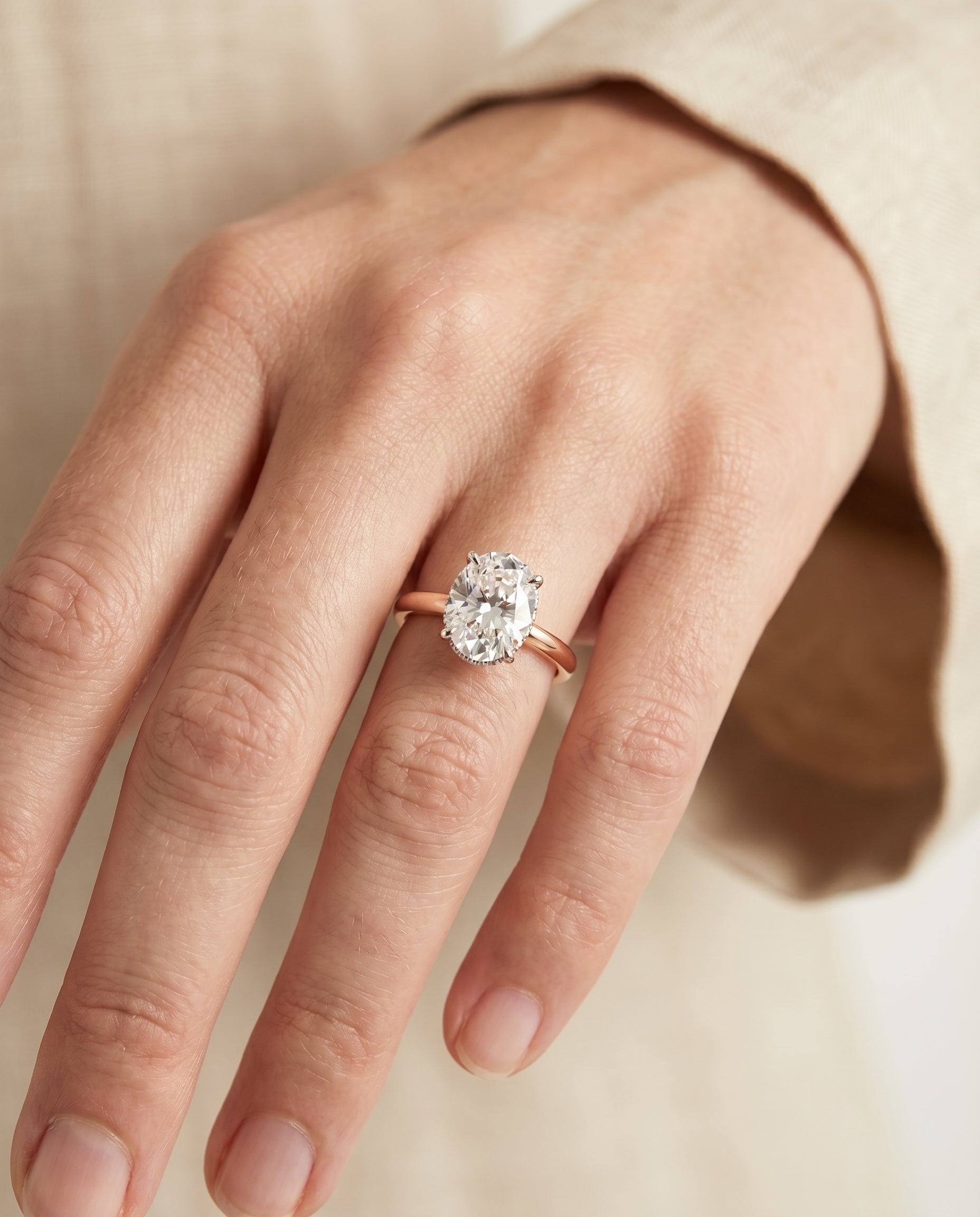 The Dolly engagement ring setting in 14K Rose Gold, double hidden halo solitaire design | RockHer