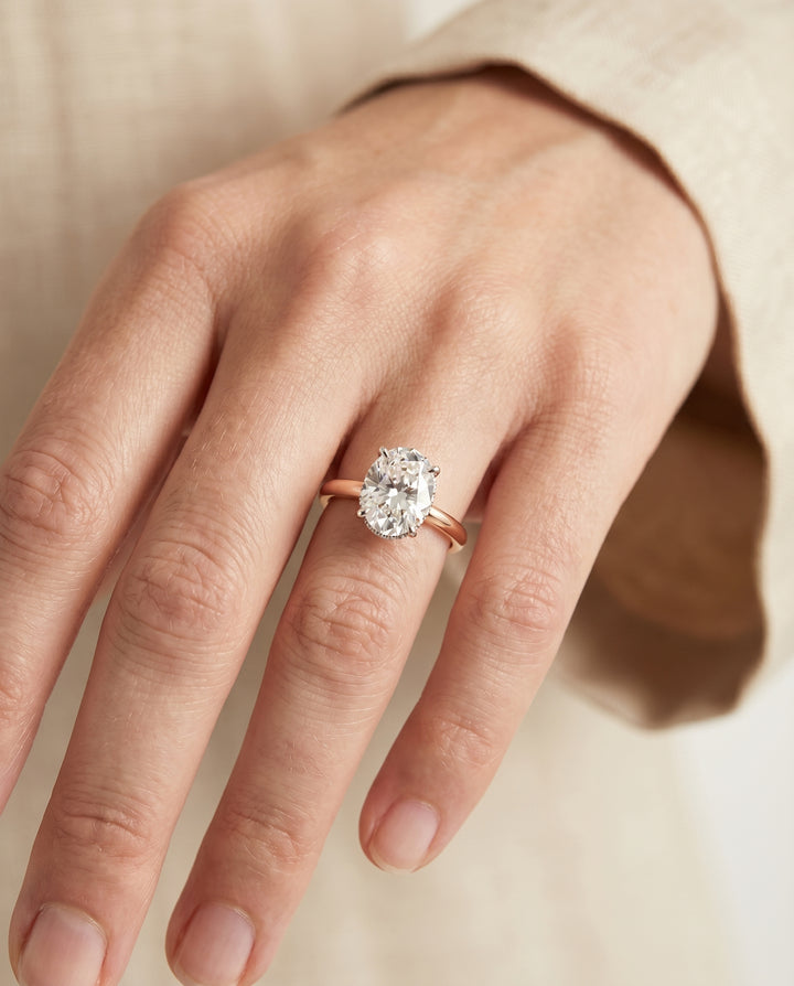 The Dolly Double Hidden Halo Solitaire Oval Engagement Ring Setting in 14K Rose Gold