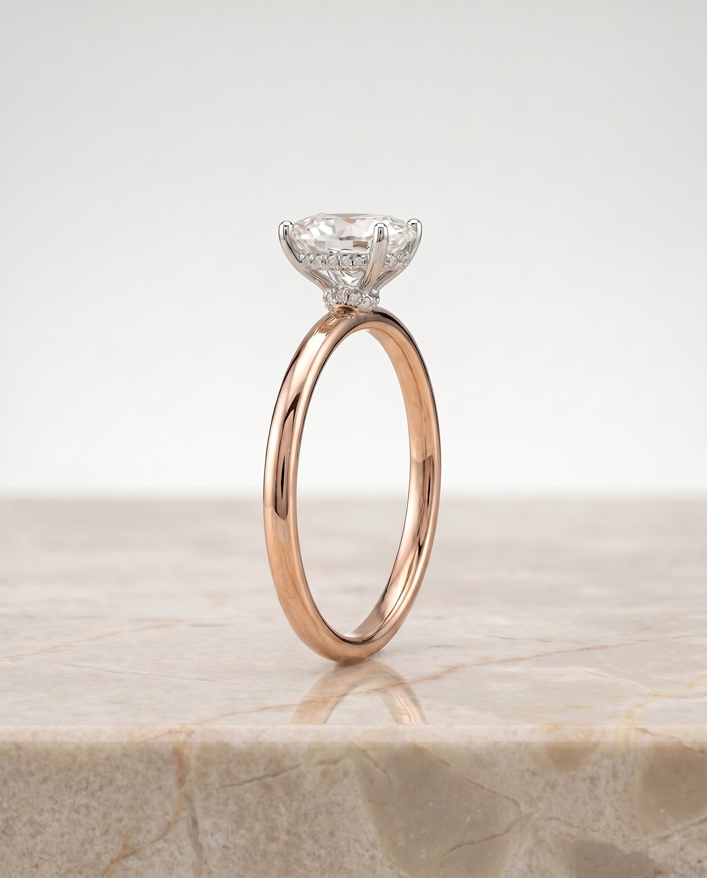 The Dolly Double Hidden Halo Solitaire Oval Engagement Ring Setting in 14K Rose Gold