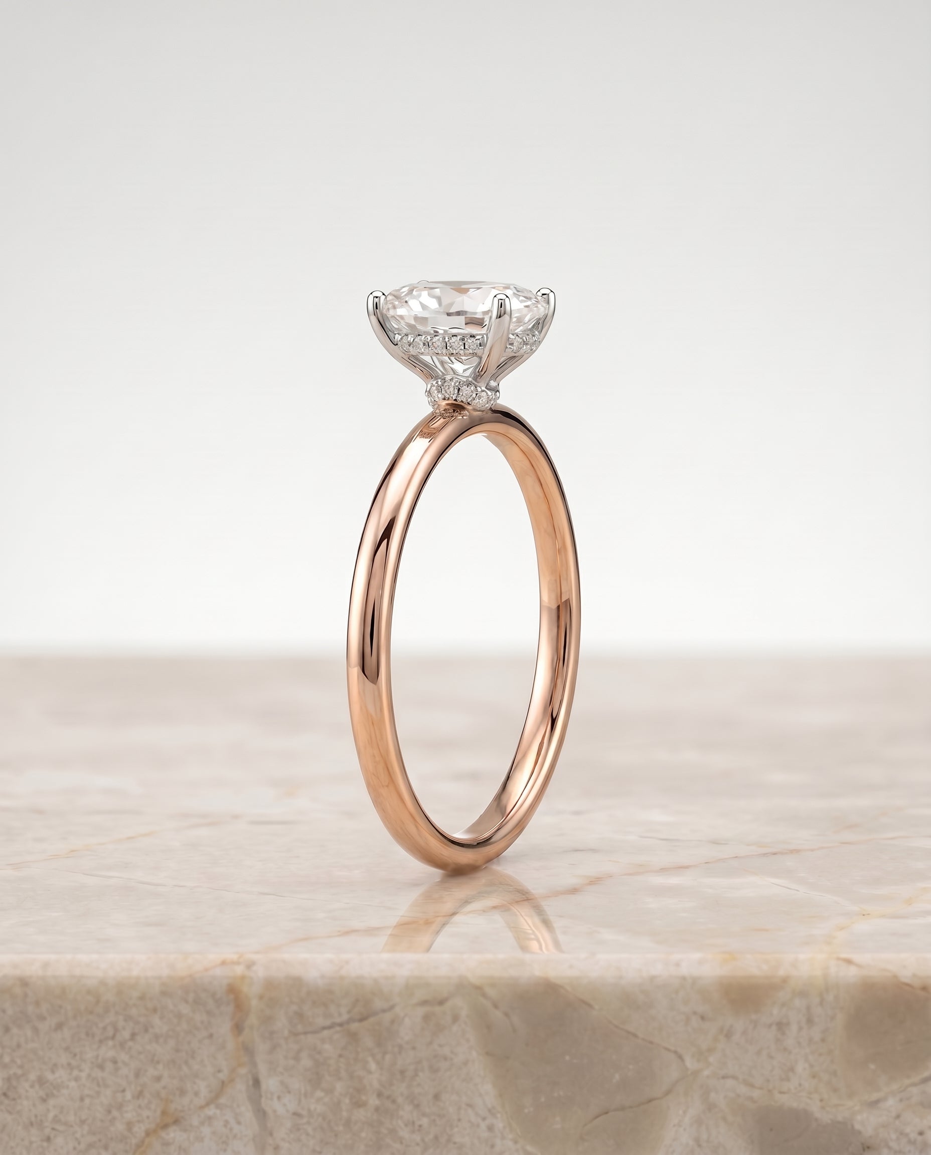 Double Hidden Halo Solitaire styling on The Dolly oval engagement ring setting | RockHer
