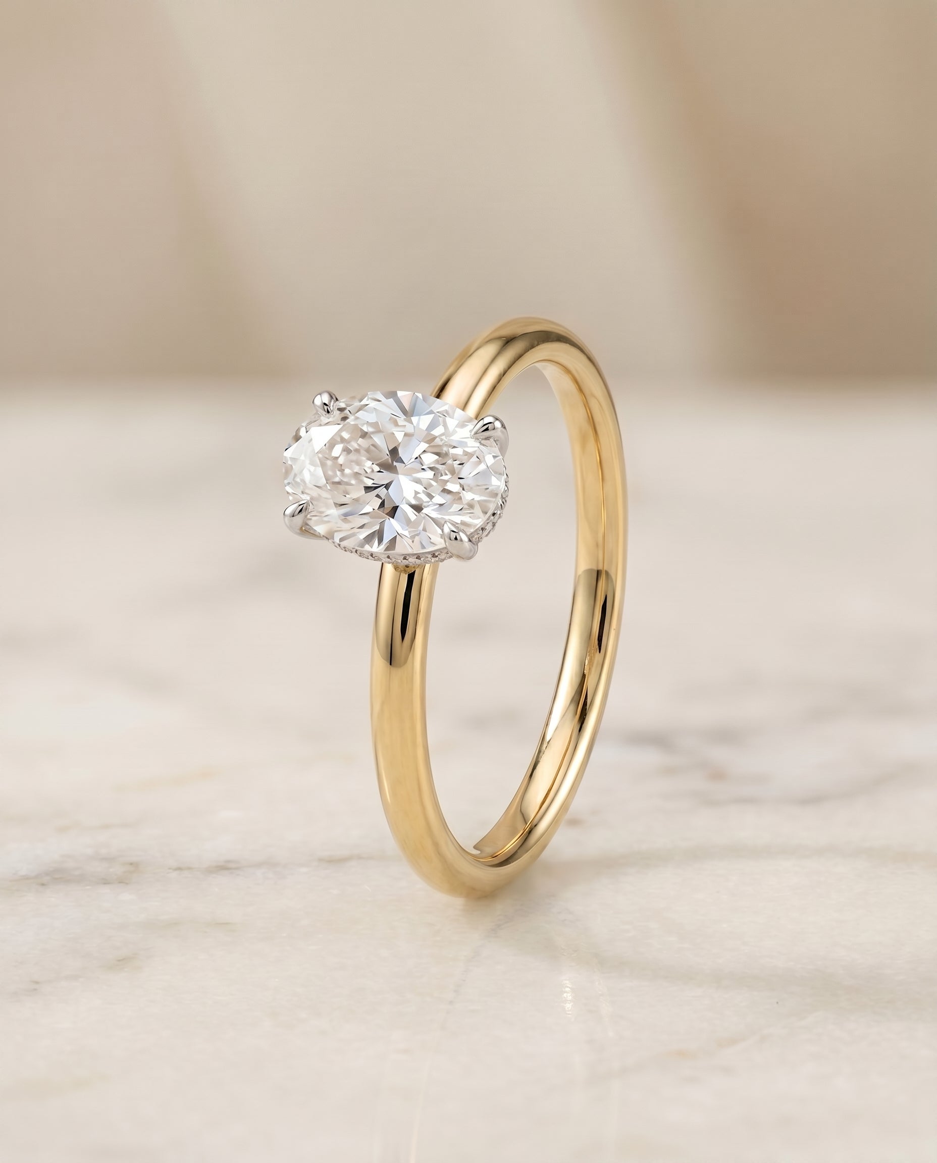 Double Hidden Halo Solitaire styling on The Dolly oval engagement ring setting | RockHer