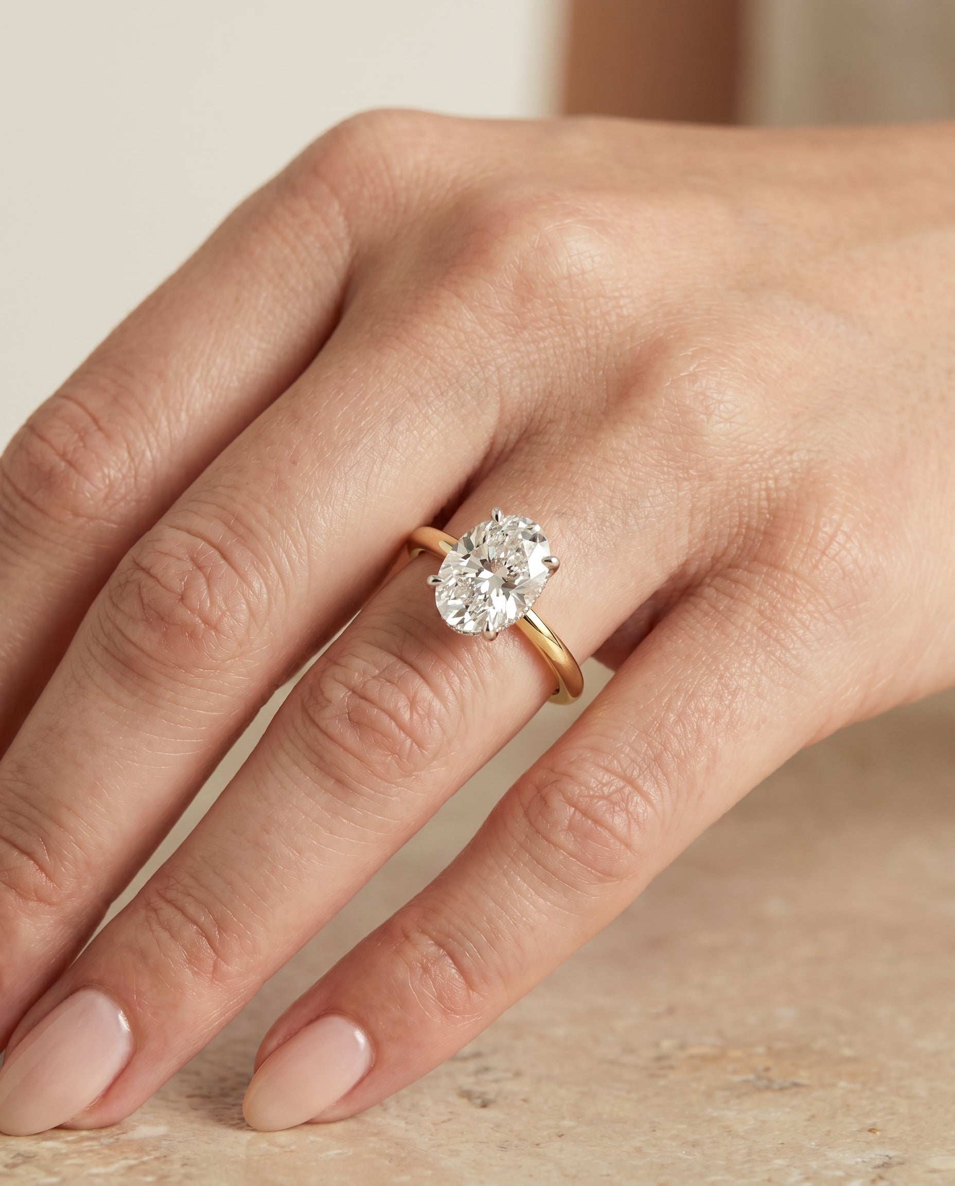 The Dolly engagement ring setting in 18K Yellow Gold, double hidden halo solitaire design | RockHer