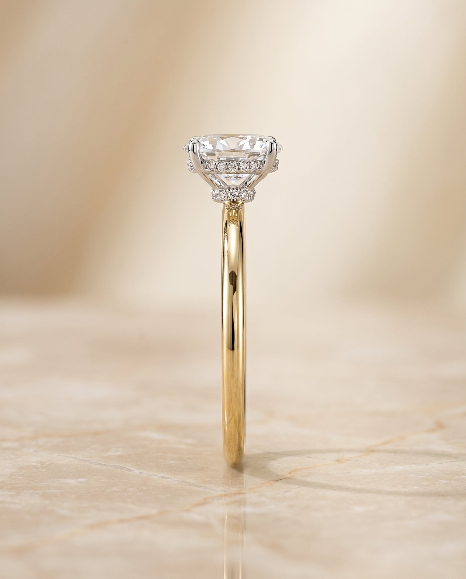 The Dolly double hidden halo solitaire engagement ring setting, shown in 18K Yellow Gold | RockHer