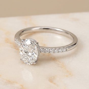 The Abbey Hidden Halo Pavé Oval Engagement Ring Setting in 18K White Gold