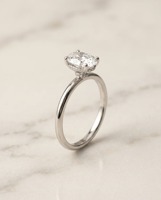 Double Hidden Halo Solitaire Oval in 18K White Gold