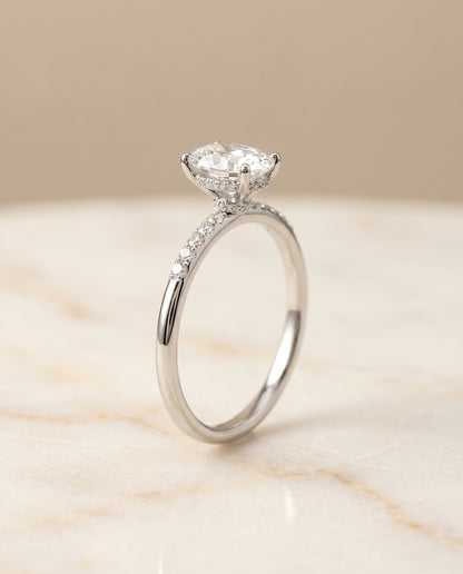 The Abbey Hidden Halo Pavé Oval Engagement Ring Setting in 18K White Gold