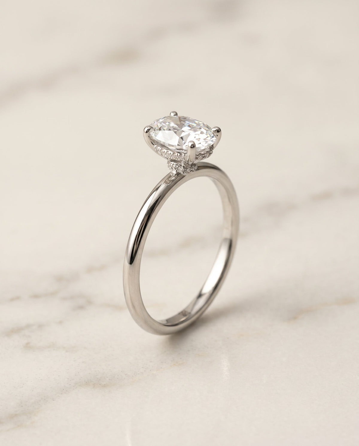 Dolly Select Double Hidden Halo Solitaire Oval Lab Diamond Engagement Ring in 18K White Gold, front view | RockHer