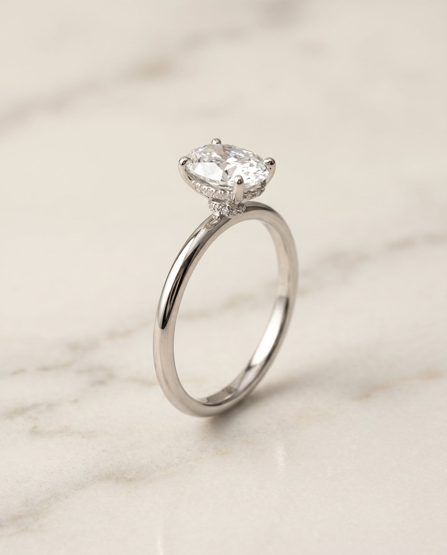 Dolly Select Double Hidden Halo Solitaire Oval Lab Diamond Engagement Ring in 18K White Gold, front view | RockHer