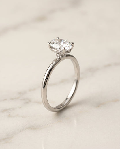 Dolly Select Double Hidden Halo Solitaire Oval Lab Diamond Engagement Ring in 18K White Gold, front view | RockHer