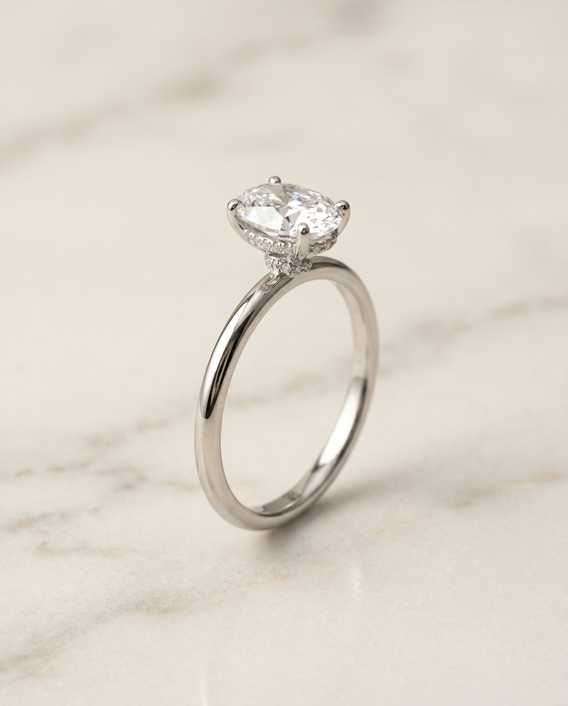 Dolly Select Double Hidden Halo Solitaire Oval Lab Diamond Engagement Ring in Platinum, front view | RockHer