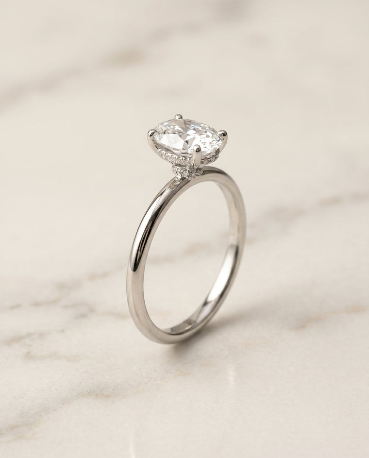 The Dolly Select Double Hidden Halo Solitaire Oval Lab Diamond Engagement Ring in Platinum