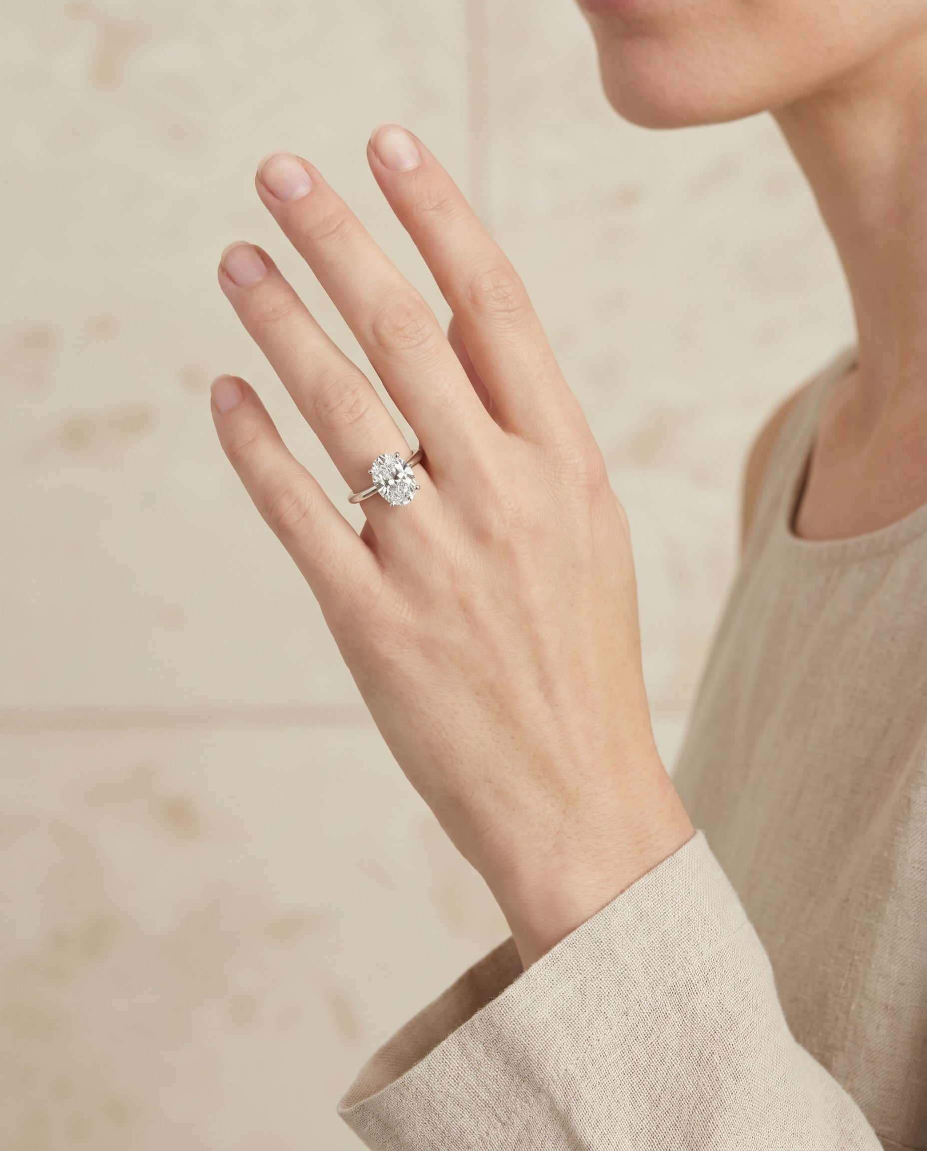The Dolly engagement ring setting in Platinum, double hidden halo solitaire design | RockHer