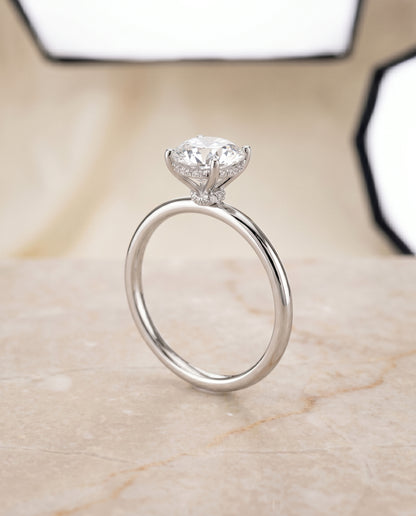 The Dolly Double Hidden Halo Solitaire Round Engagement Ring Setting in 18K White Gold
