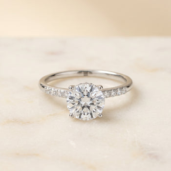 The Abbey Hidden Halo Pavé Round Engagement Ring Setting in 18K White Gold
