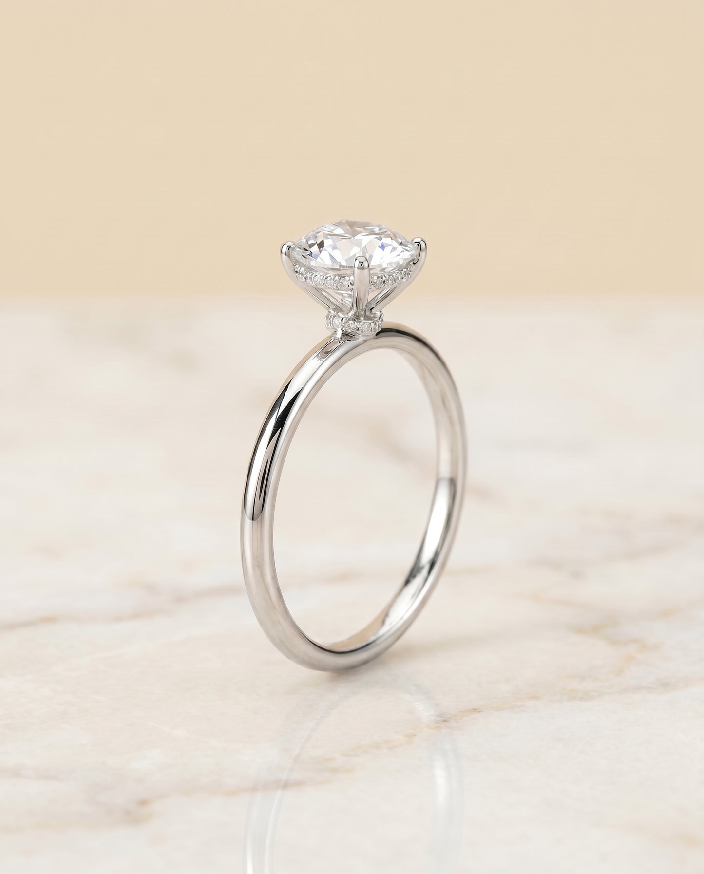 The Dolly Double Hidden Halo Solitaire Round Engagement Ring Setting in 18K White Gold
