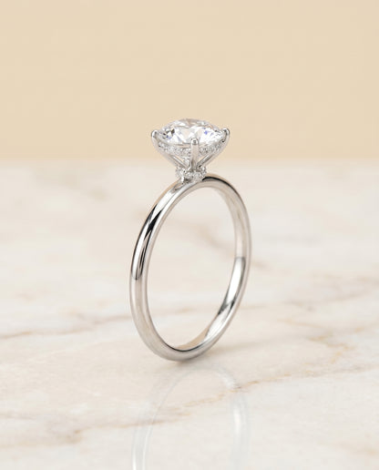The Dolly Double Hidden Halo Solitaire Round Engagement Ring Setting in 18K White Gold
