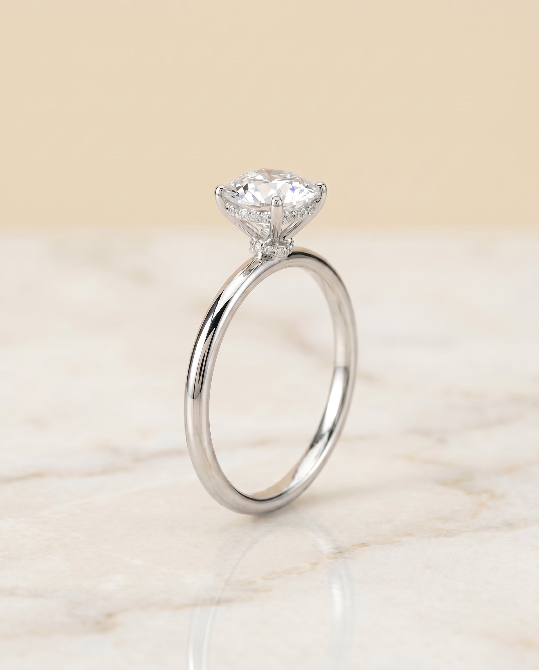 Dolly Select Double Hidden Halo Solitaire Round Lab Diamond Engagement Ring in 18K White Gold, front view | RockHer