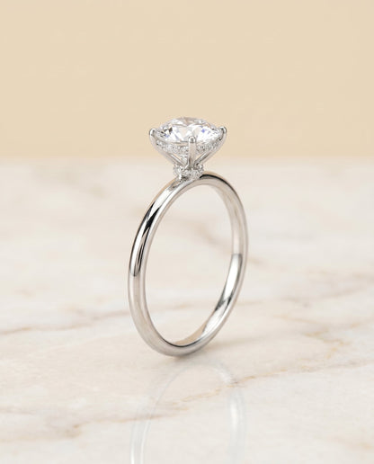 Dolly Select Double Hidden Halo Solitaire Round Lab Diamond Engagement Ring in 18K White Gold, front view | RockHer