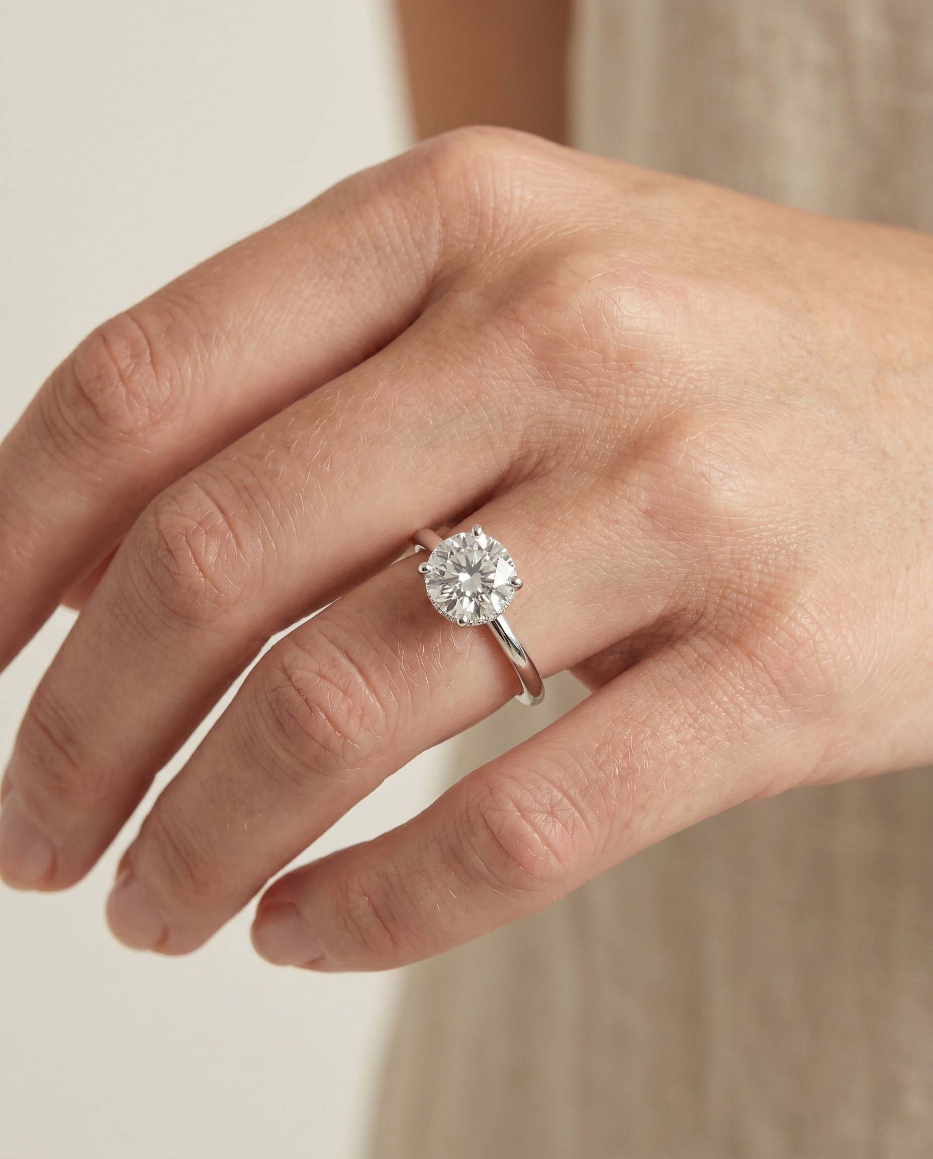 The Dolly engagement ring setting in 18K White Gold, double hidden halo solitaire design | RockHer