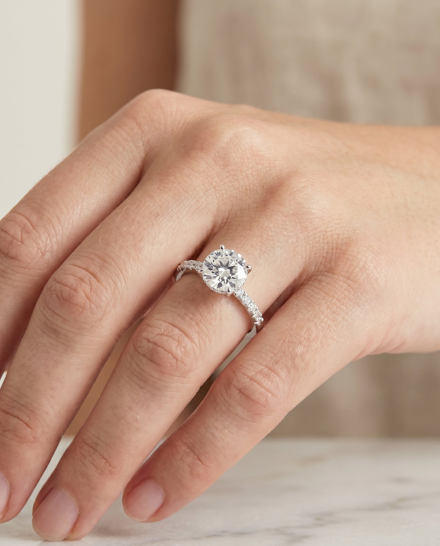The Abbey engagement ring setting in Platinum, hidden halo pavé design | RockHer