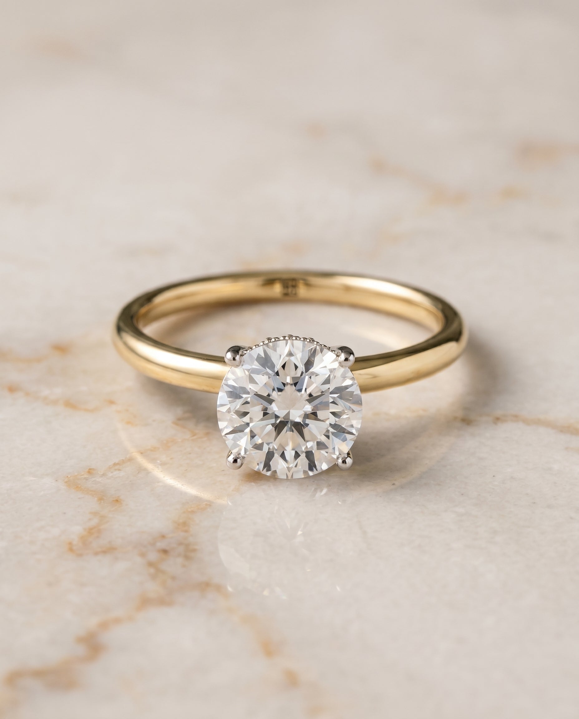 Dolly Select Double Hidden Halo Solitaire Round Lab Diamond Engagement Ring in 18K Yellow Gold, alternate angle | RockHer