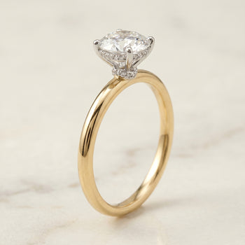 The Dolly Double Hidden Halo Solitaire Round Engagement Ring Setting in 18K Yellow Gold
