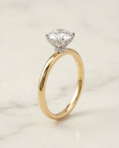 The Dolly Hidden Halo Solitaire Engagement Ring Setting for Round Diamonds in 18K Yellow Gold | RockHer