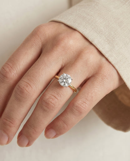 The Dolly Double Hidden Halo Solitaire Round Engagement Ring Setting in 18K Yellow Gold