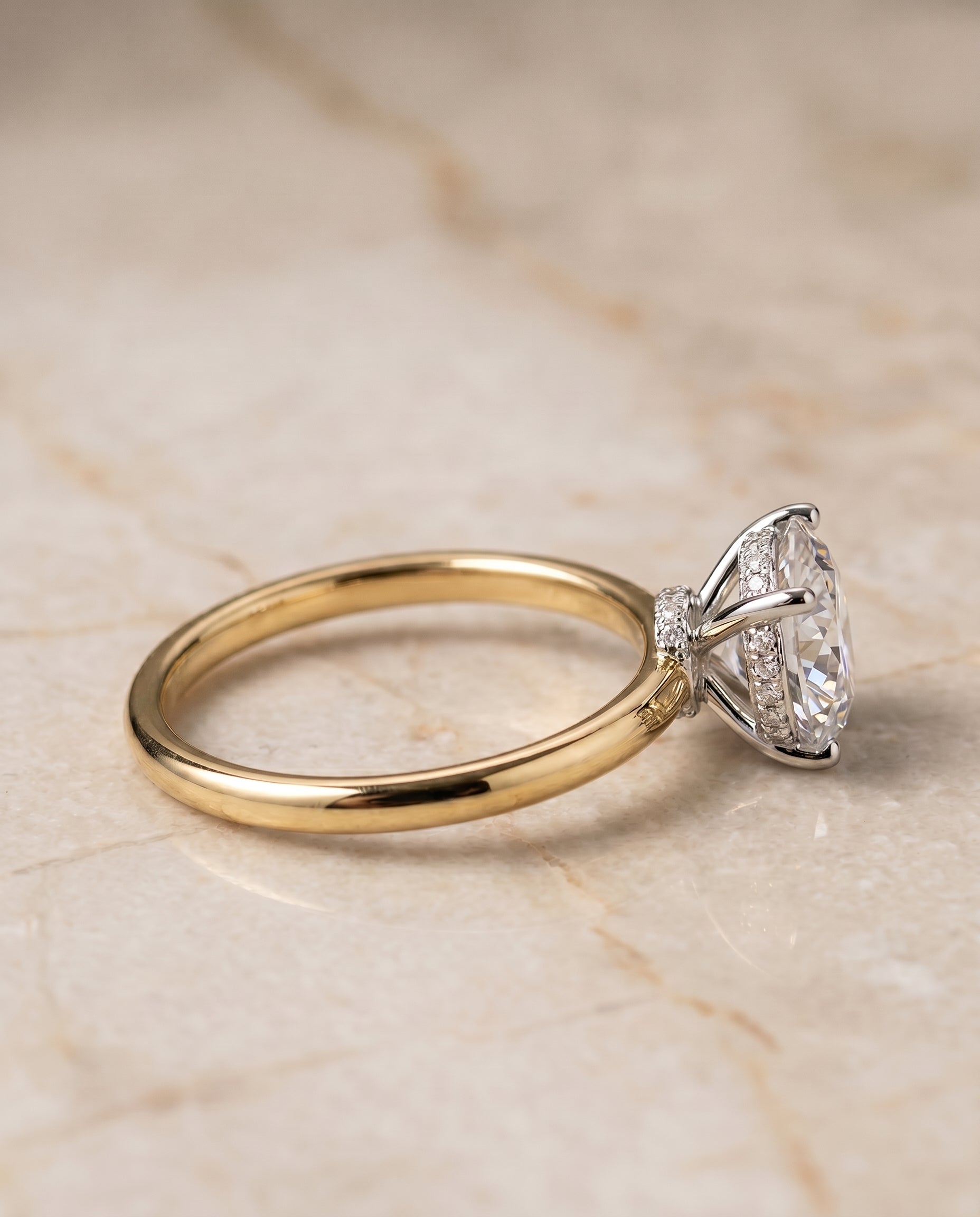 The Dolly double hidden halo solitaire engagement ring setting, shown in 18K Yellow Gold | RockHer