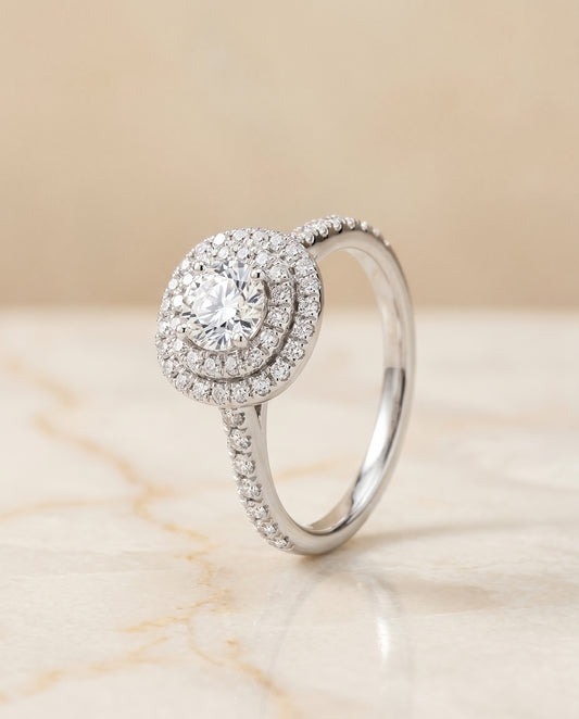 The Whitney Double Pavé Halo Linear Band Cushion in 14K White Gold