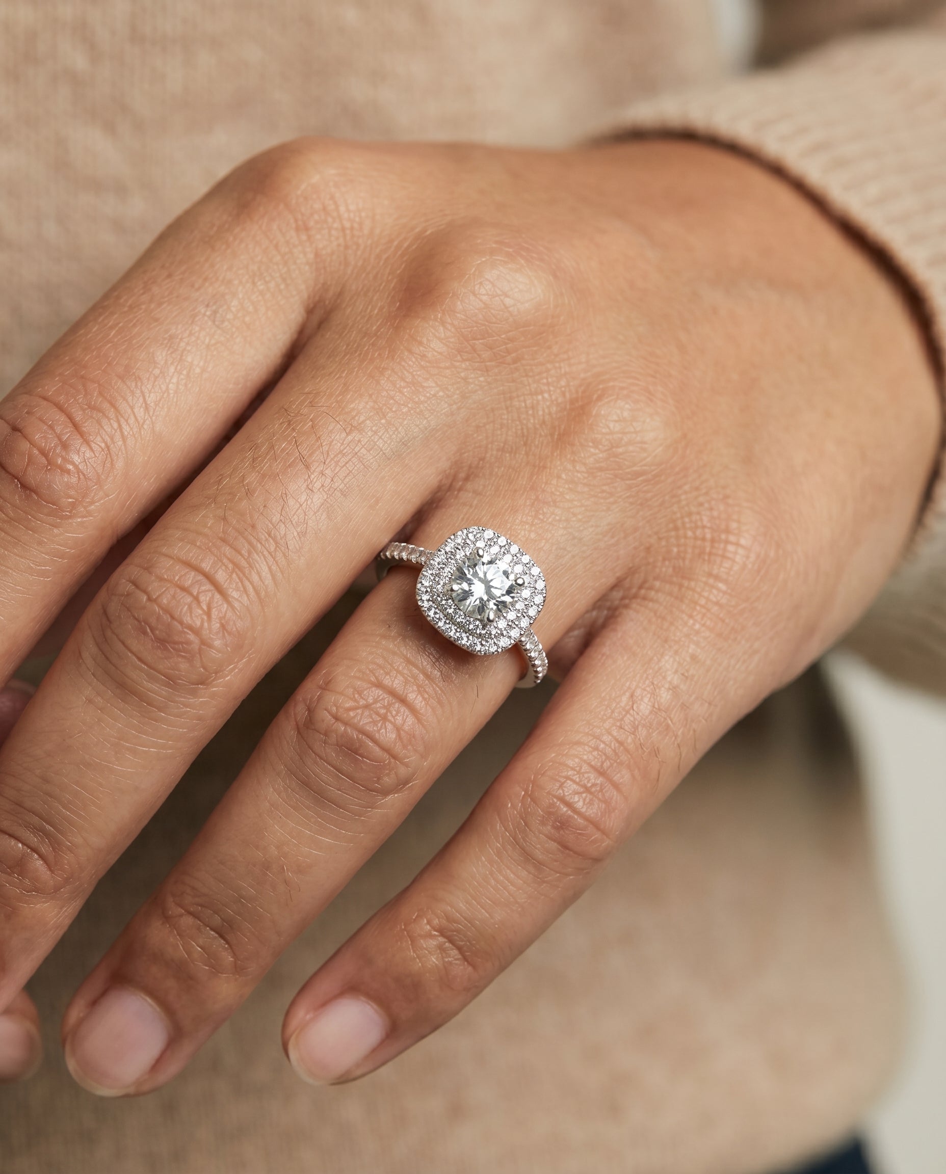 The Whitney engagement ring setting in Platinum, double halo cut design | RockHer