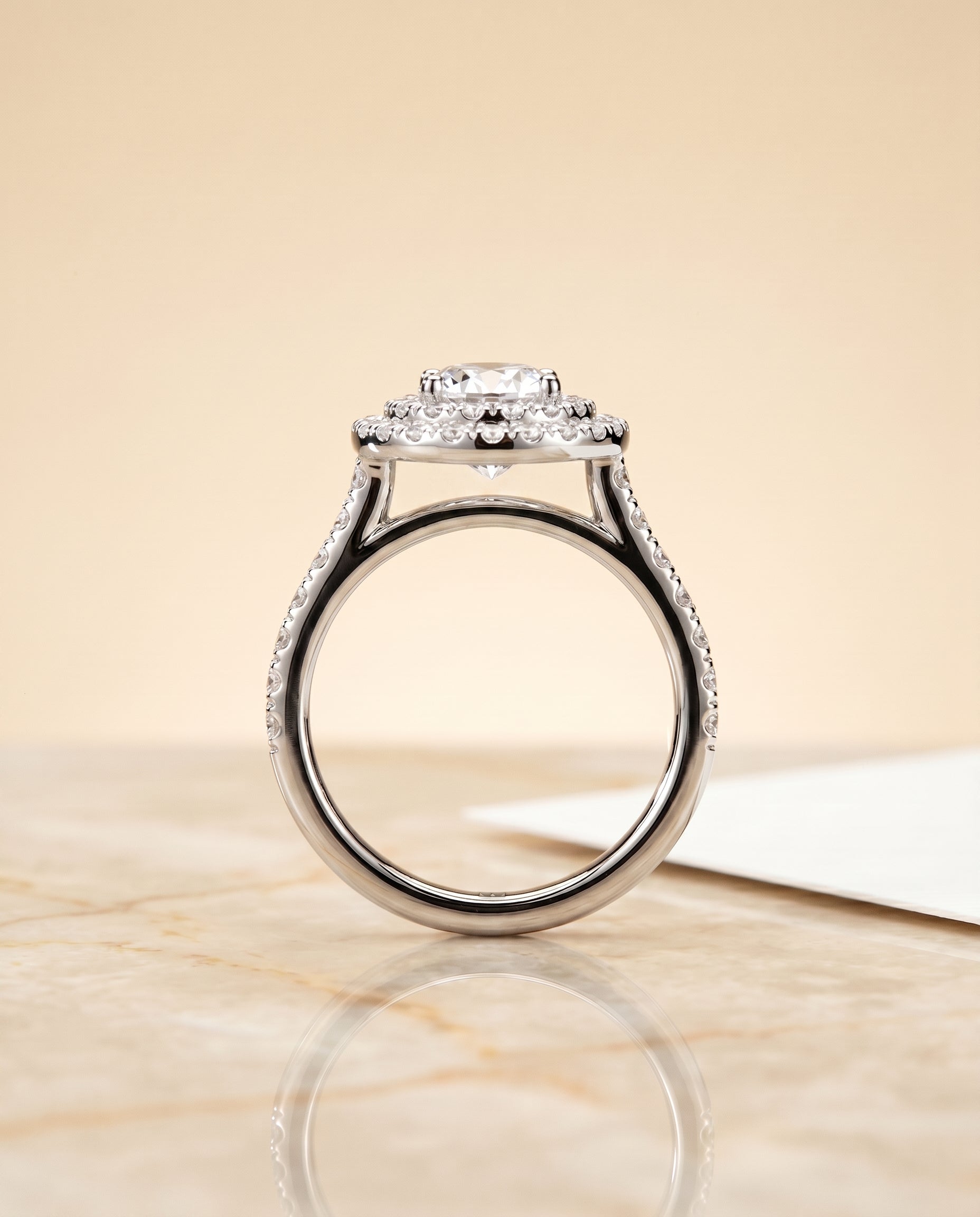 The Whitney double halo cut engagement ring setting, shown in Platinum | RockHer