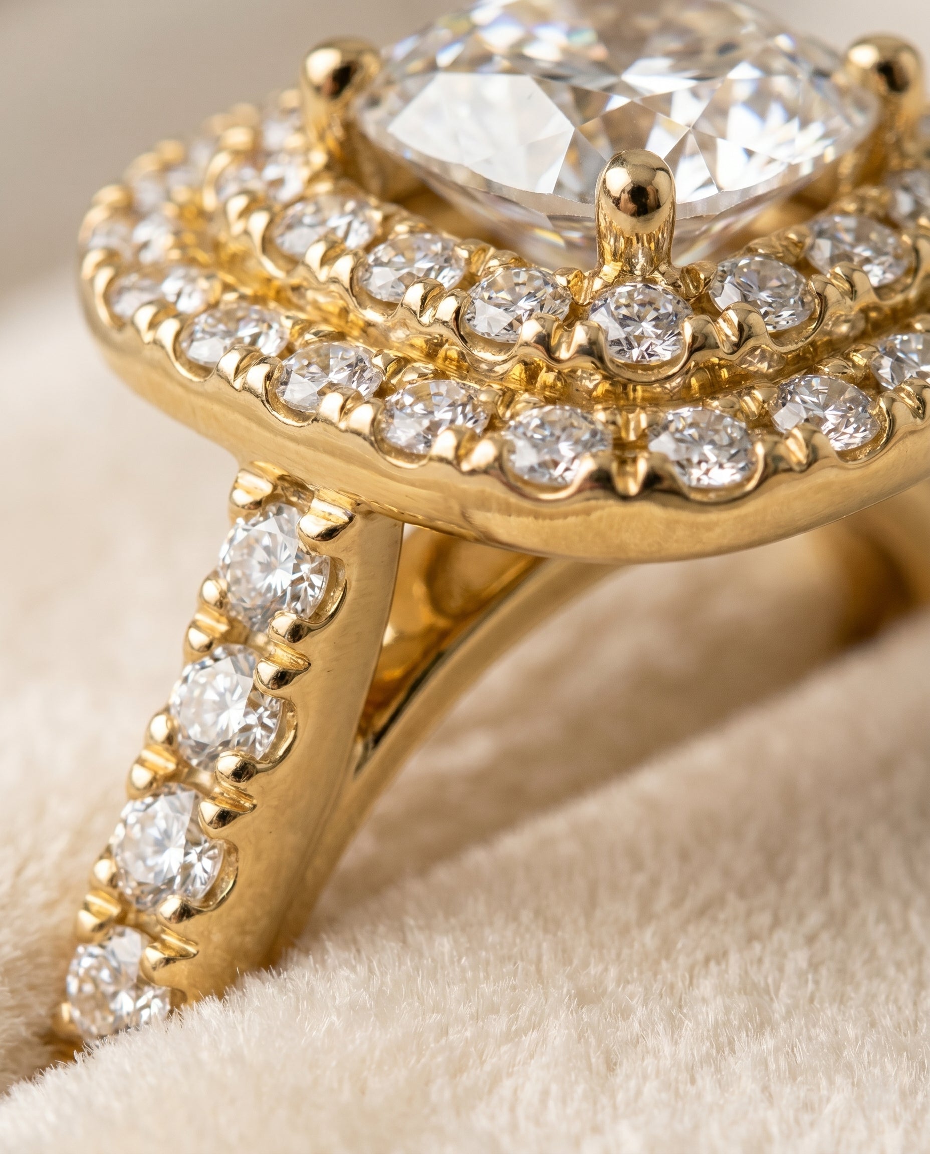 18K Yellow Gold band of The Whitney cushion engagement ring setting | RockHer