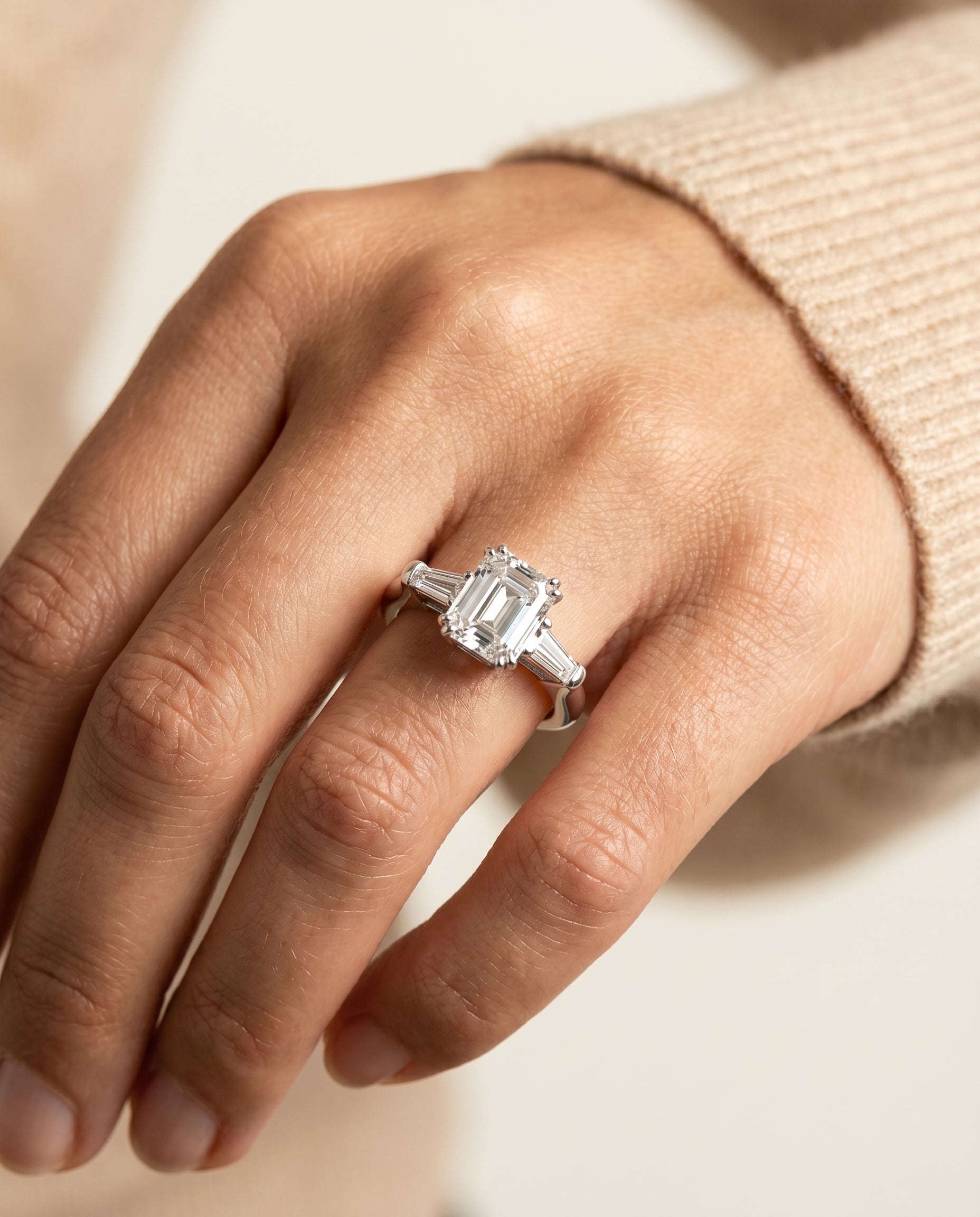 The Lily engagement ring setting in 18K White Gold, select double prong three stone cut design | RockHer