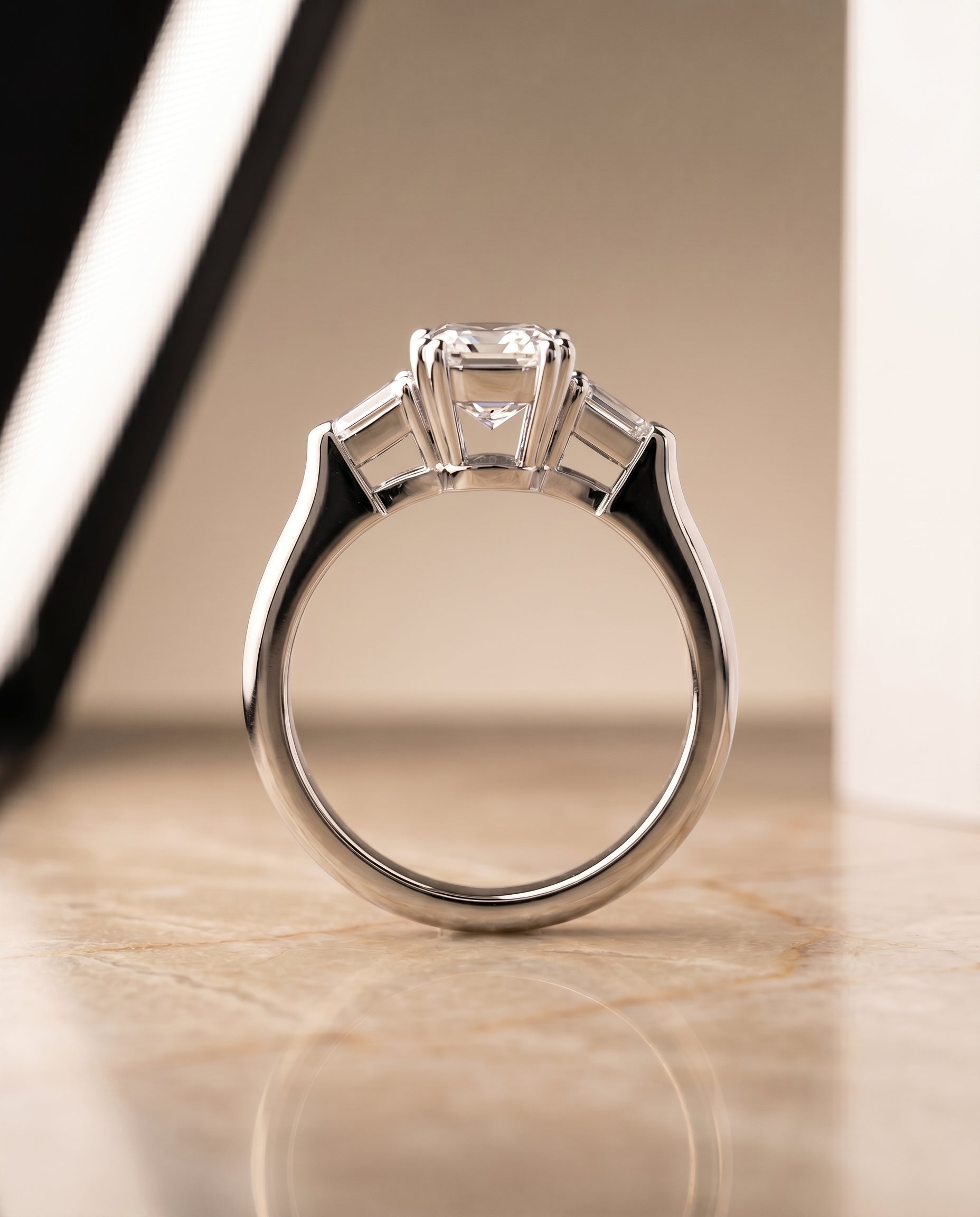The Lily double prong three stone cut engagement ring setting, shown in Platinum | RockHer
