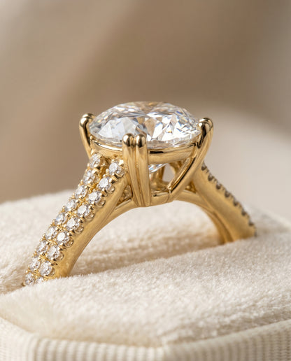 The Joss Double Row Prong French Pavé Round Engagement Ring Setting in 18K Yellow Gold
