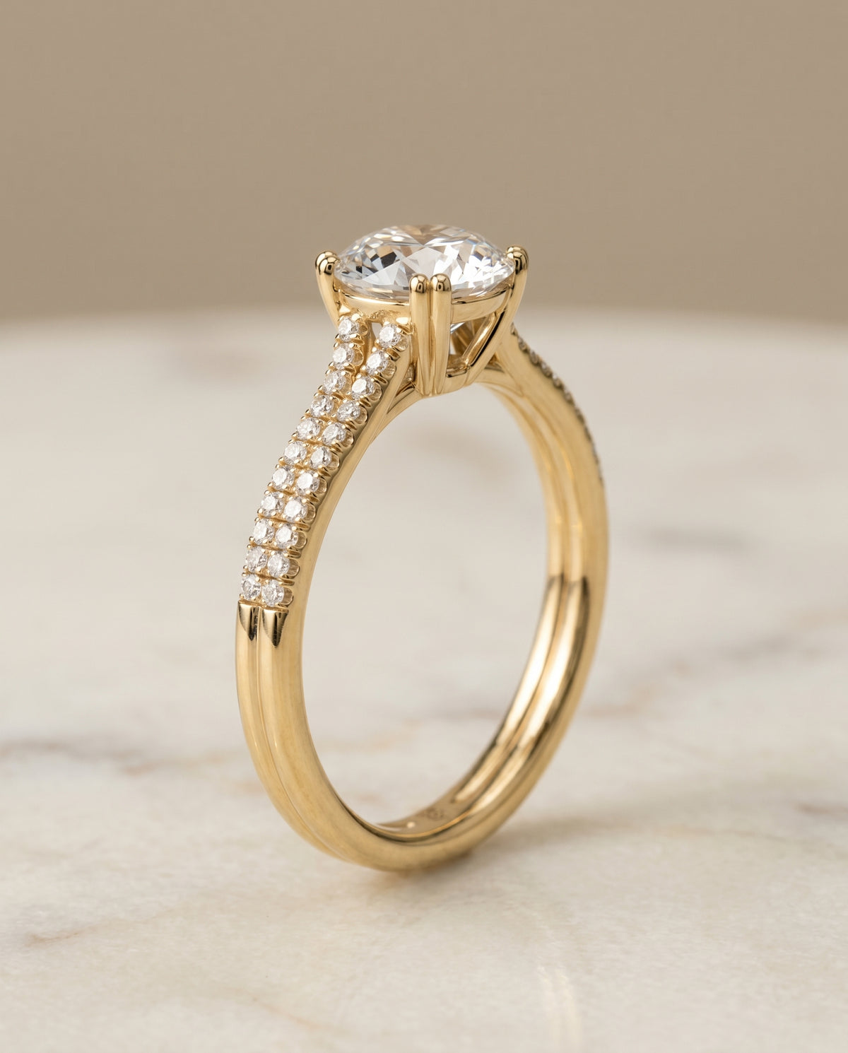 Double Row Prong French Pavé styling on The Joss round engagement ring setting | RockHer
