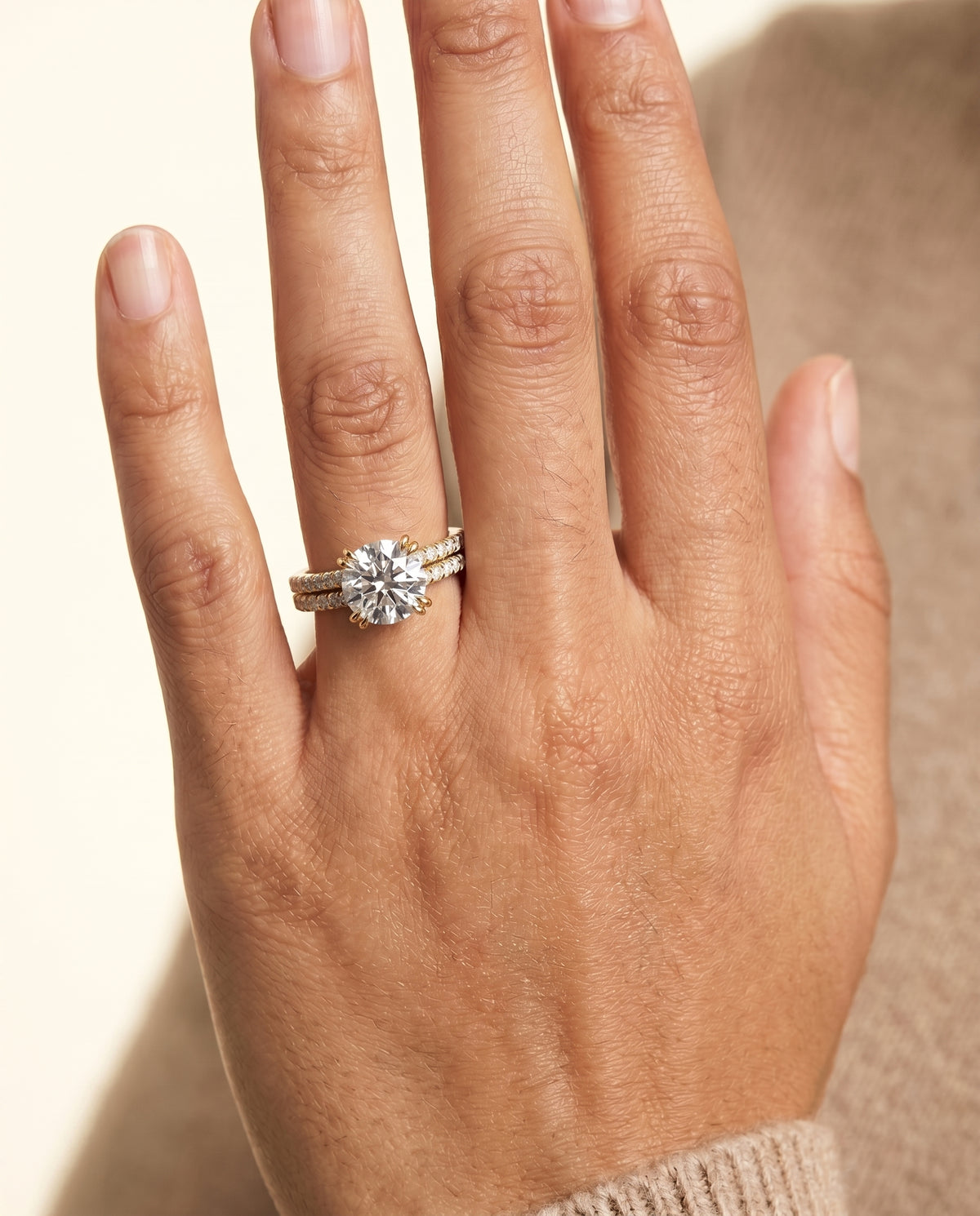 The Joss engagement ring setting in 18K Yellow Gold, double row prong french pavé design | RockHer
