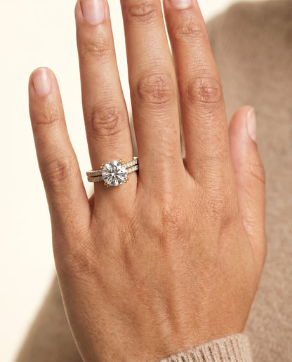 The Joss Double Row Prong French Pavé Round Engagement Ring Setting in 18K Yellow Gold