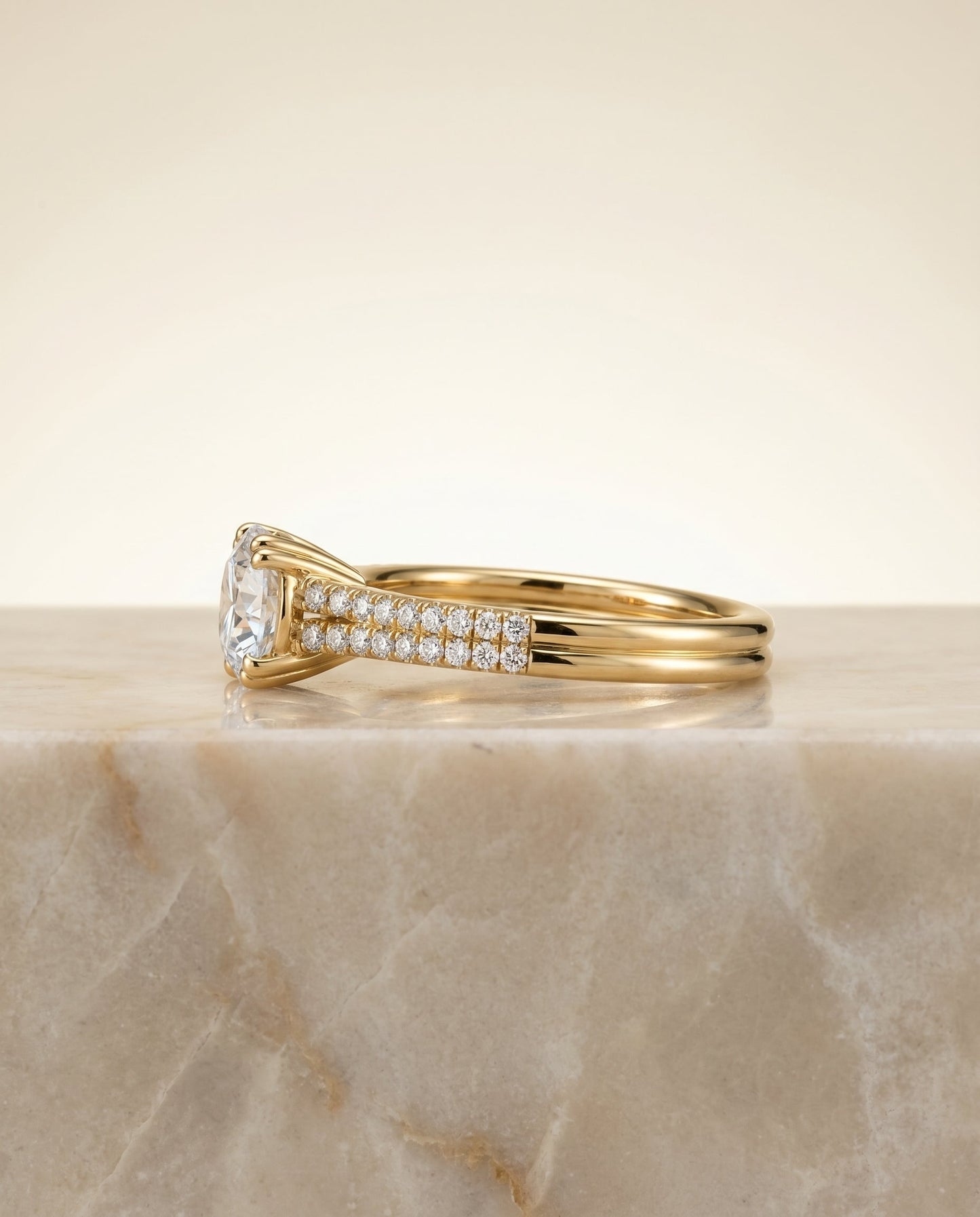 Joss Select Pavé Round Lab Diamond Engagement Ring in 18K Yellow Gold, side view | RockHer