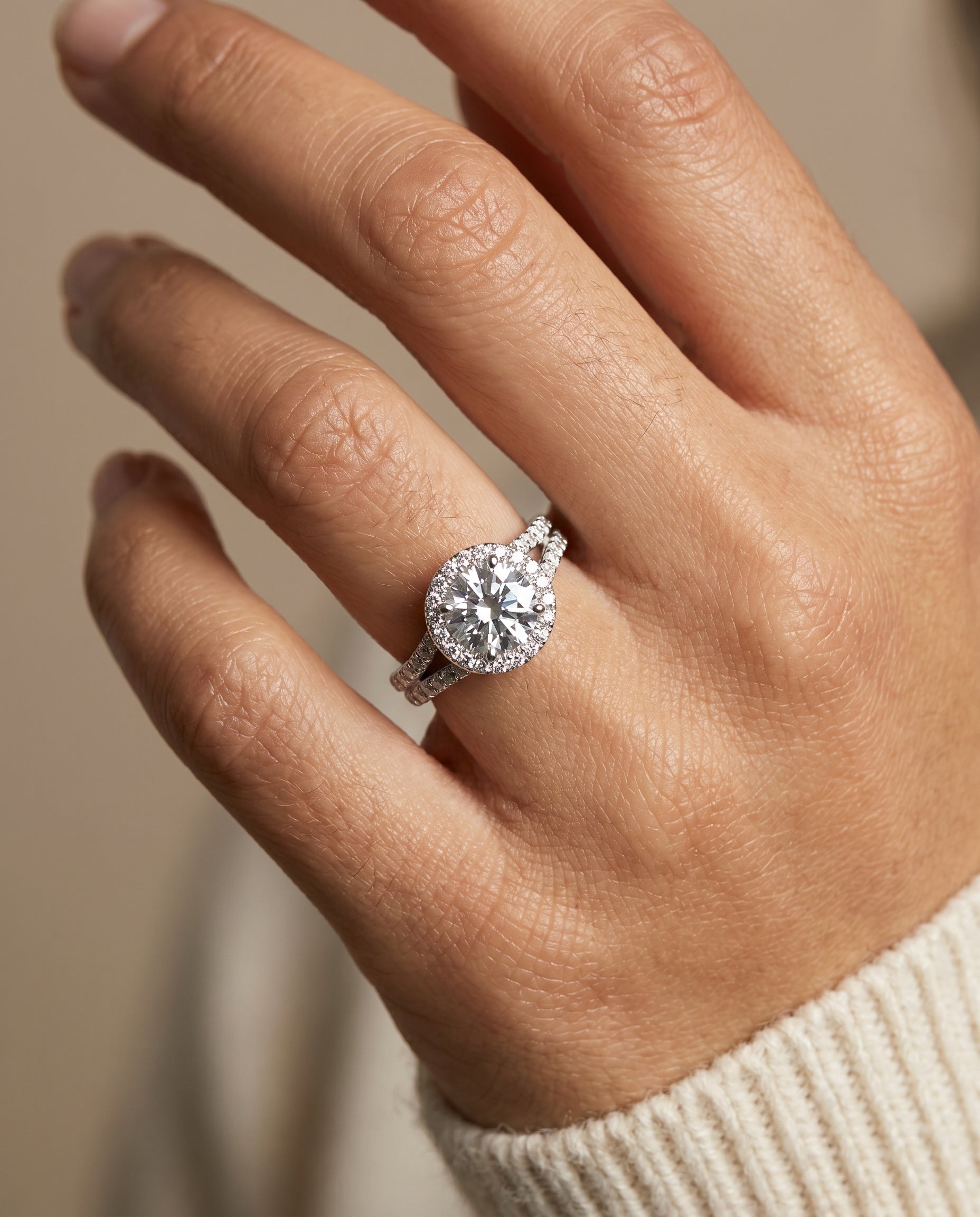 The Toni engagement ring setting in Platinum, double row split shank halo design | RockHer