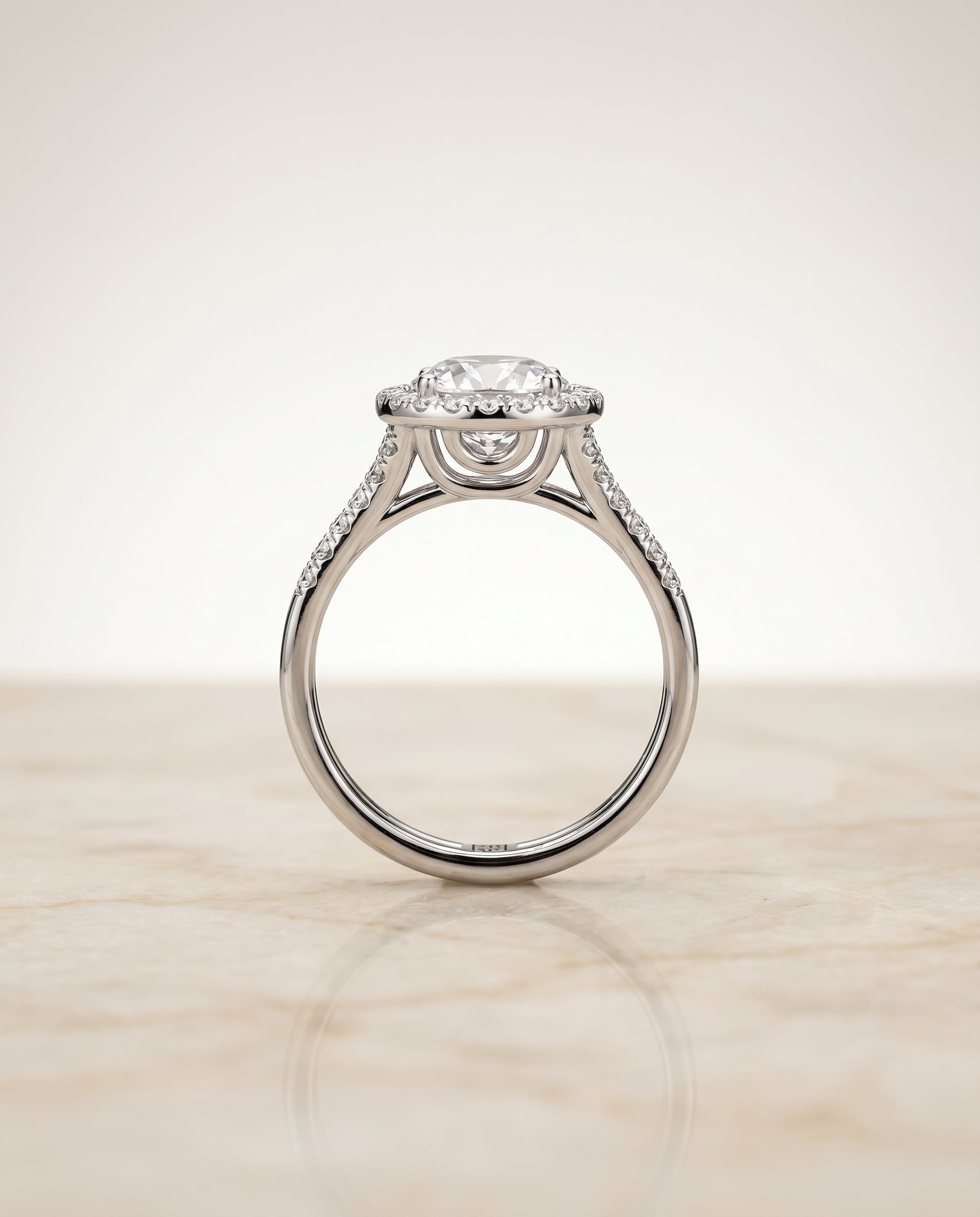 The Toni double row split shank halo engagement ring setting, shown in Platinum | RockHer